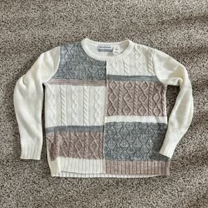 Alfred Dunner Cable Knit women’s small Sweater Colorblock Pink and Gray